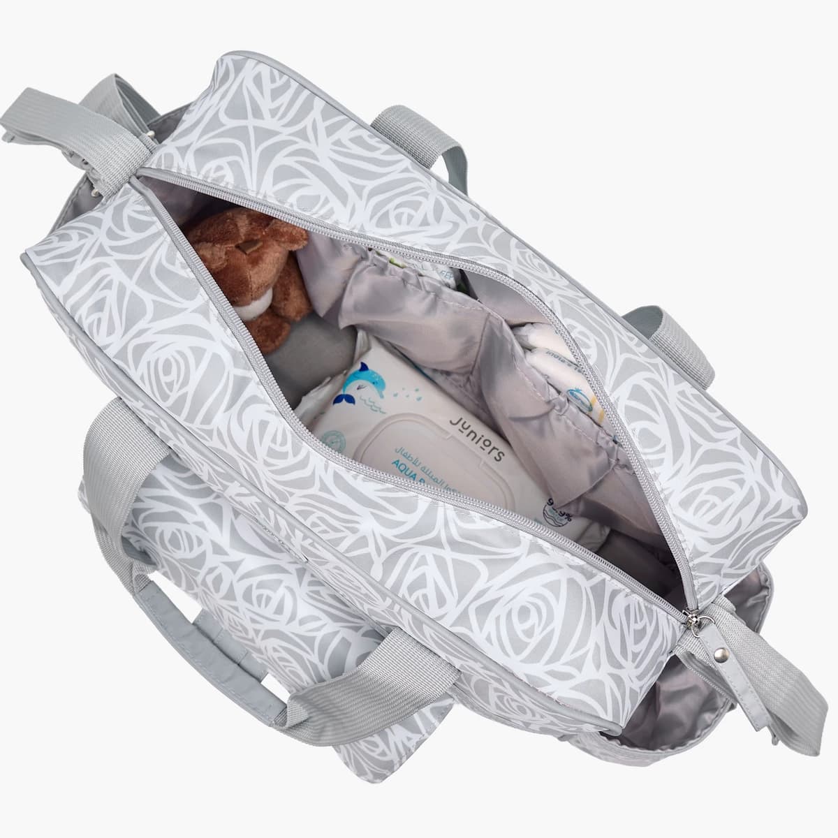 شنطة حفاضات بطبعات وحزام قابل للتعديل وسحاب إغلاق 