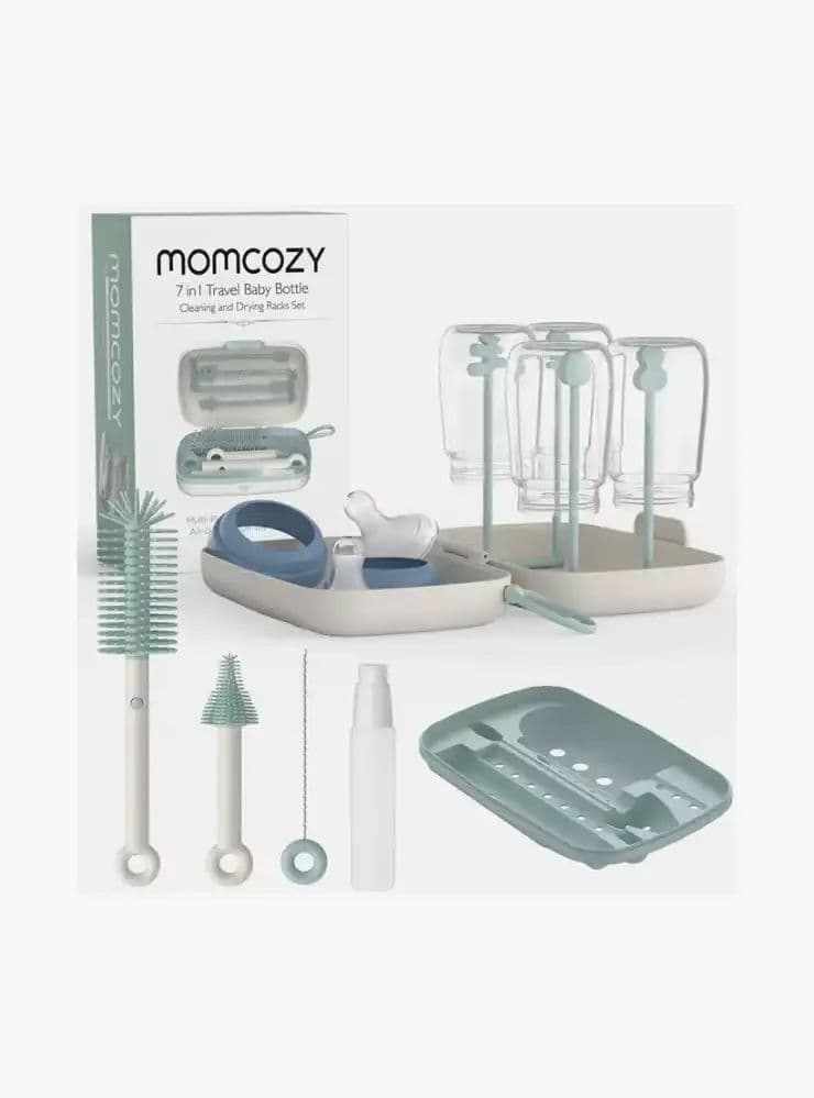 مجموعة فرشاة تنظيف رضاعات الأطفال وحامل 7 في 1 للسفر أخضرMomcozy