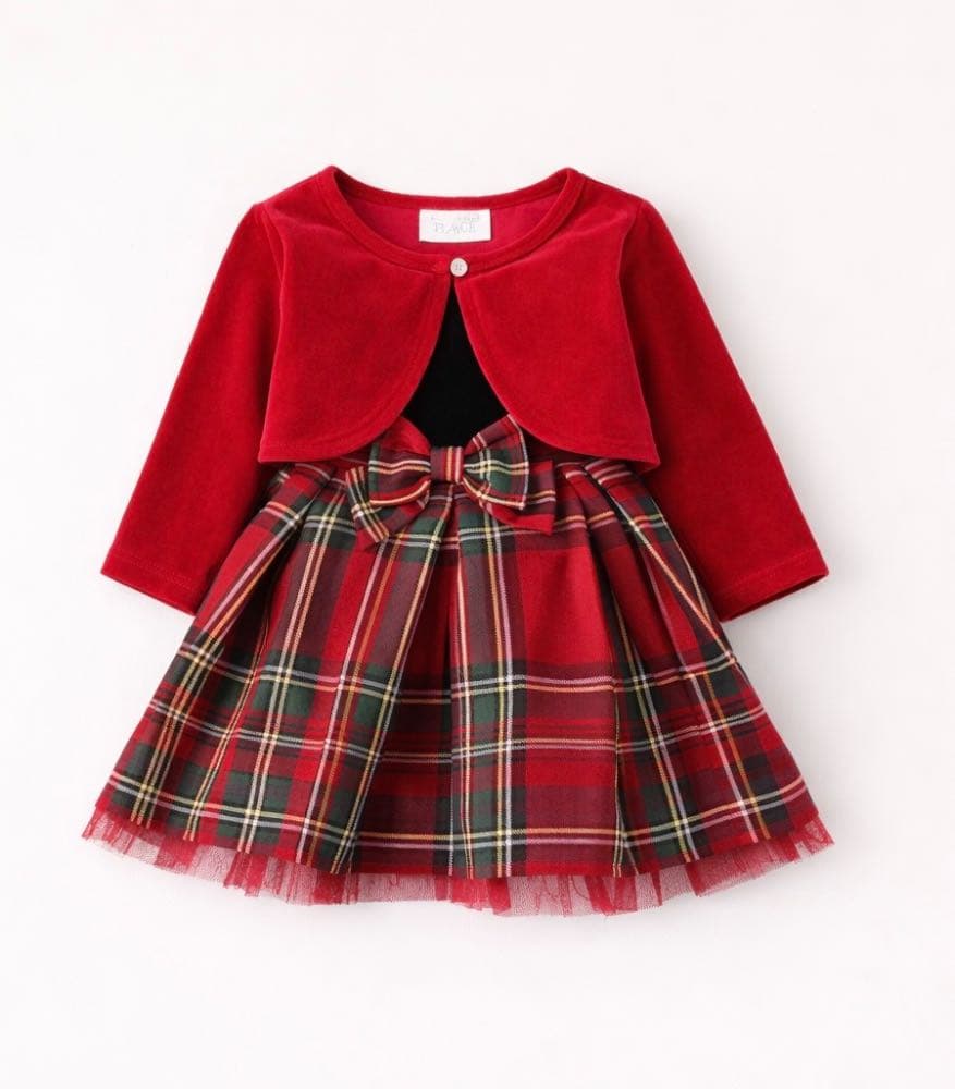 فستان احمر من المخمل  مع الكاردقان