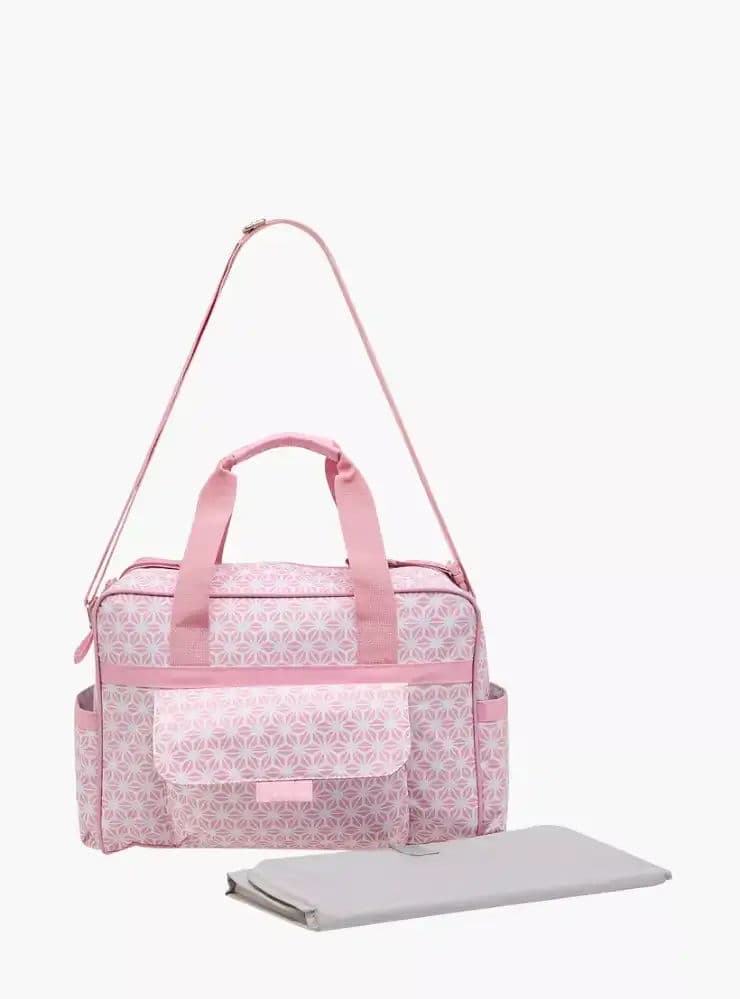 شنطة حفاضات بطبعات وحزام قابل للتعديل وسحاب إغلاق