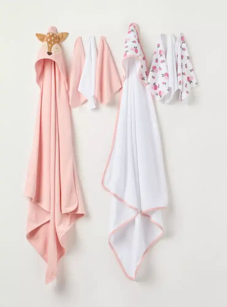 طقم منشفة بقبّعة ومناشف صغيرة 8 قطع