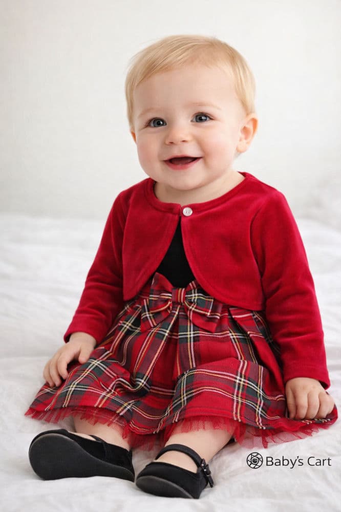 فستان احمر من المخمل مع الكاردقان